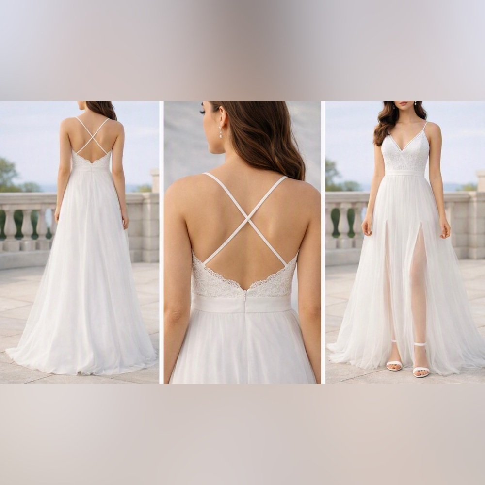 IRIS White V-Neck A-Line Lace & Tulle Wedding Gown